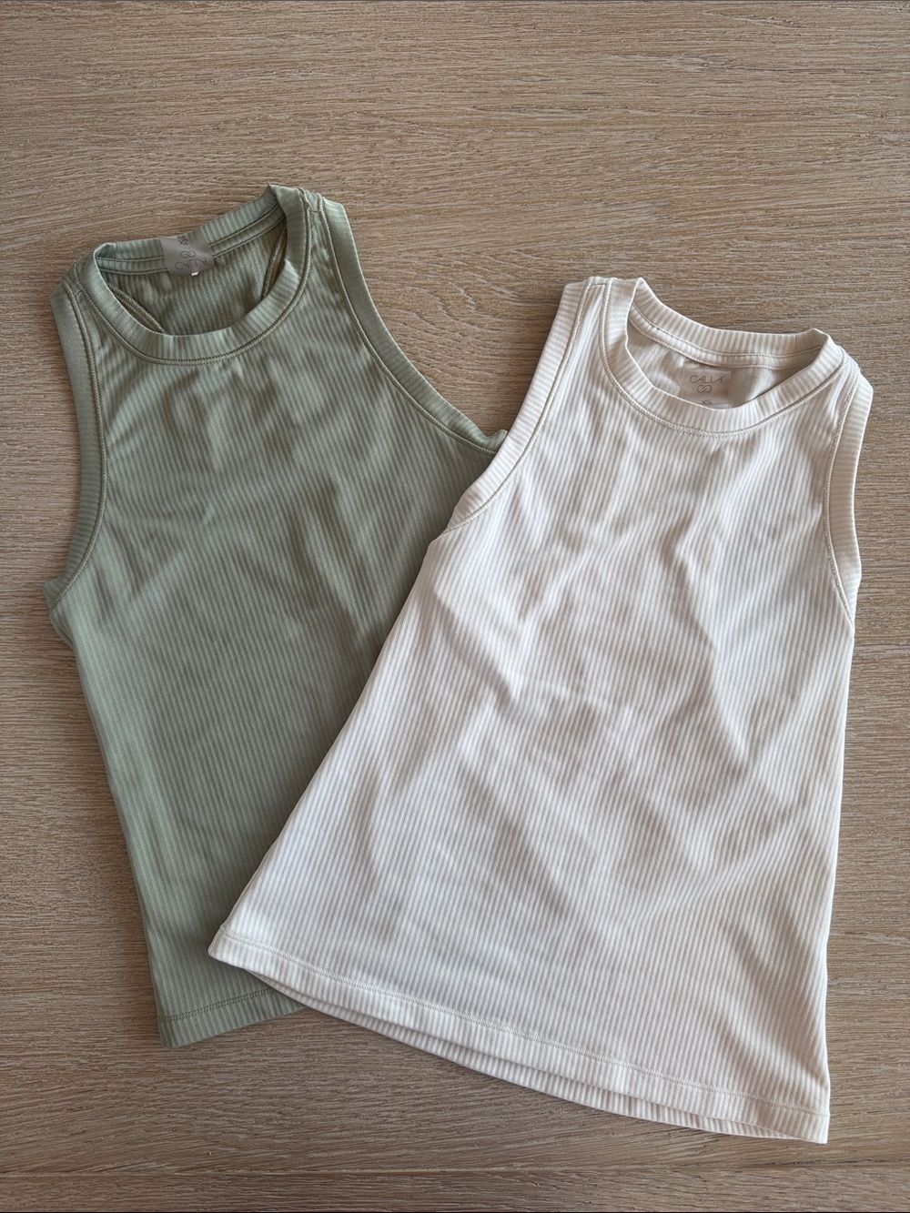 Calia Ribbed Tank Top Set - Sage Green & Cream active Tops
